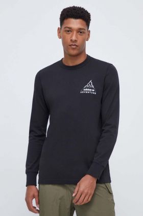 adidas Originals longsleeve din bumbac culoarea negru, cu imprimeu