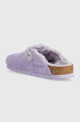 Birkenstock papuci din piele Boston femei, culoarea violet, 1023302
