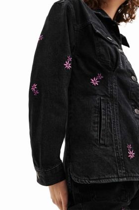 Desigual geaca jeans 23WWED33 WOMAN DENIM TRUCKER JACKET femei, culoarea negru, de tranzitie