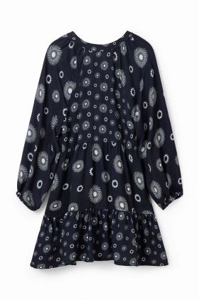 Desigual rochie fete 23WGVW05 DRESS LONG SLEEVE culoarea negru, mini, evazati