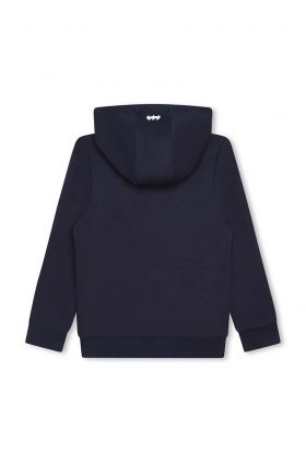 BOSS bluza copii culoarea albastru marin, cu glugă, cu imprimeu