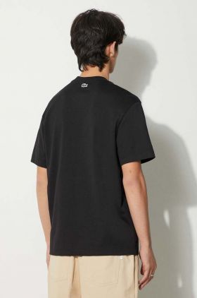 Lacoste tricou din bumbac bărbați, culoarea negru, cu imprimeu