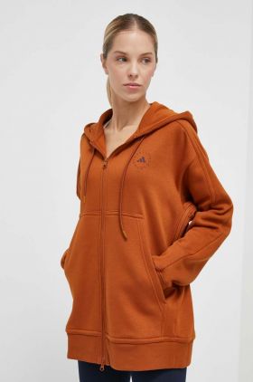 adidas by Stella McCartney bluză trening culoarea maro, cu glugă, neted