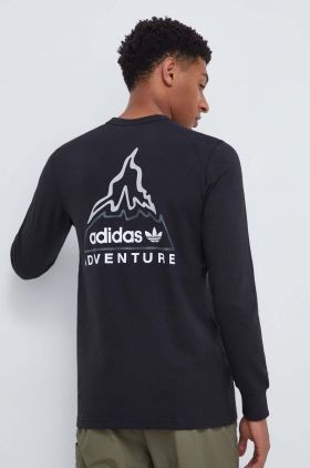 adidas Originals longsleeve din bumbac culoarea negru, cu imprimeu