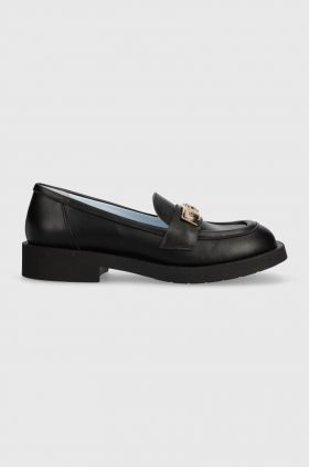 Chiara Ferragni mocasini de piele femei, culoarea negru, cu toc plat, CF3244_001