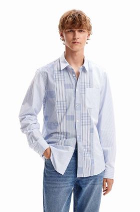 Desigual camasa din bumbac 23WMCW35 MAN WOVEN SHIRT LONG SLEEVE barbati, cu guler clasic, regular