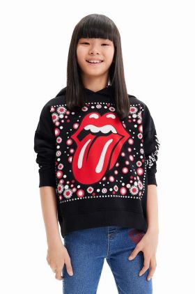 Desigual hanorac de bumbac pentru copii 23WGSK08 SWEAT LONG SLEEVE culoarea negru, cu glugă, cu imprimeu