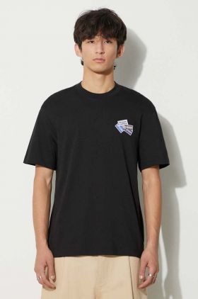 Lacoste tricou din bumbac bărbați, culoarea negru, cu imprimeu