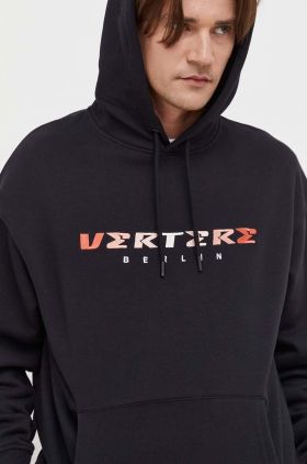 Vertere Berlin bluza barbati, culoarea negru, cu glugă, cu imprimeu