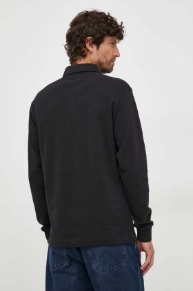 La Martina longsleeve din bumbac culoarea negru, neted