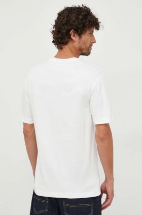 Lacoste tricou din bumbac barbati, culoarea alb, cu imprimeu