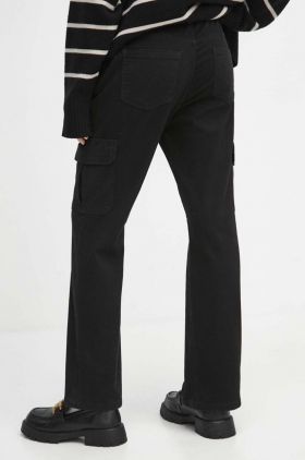 Medicine pantaloni femei, culoarea negru, drept, medium waist