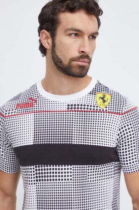 Puma tricou din bumbac PUMA X Ferrari barbati, culoarea alb, modelator