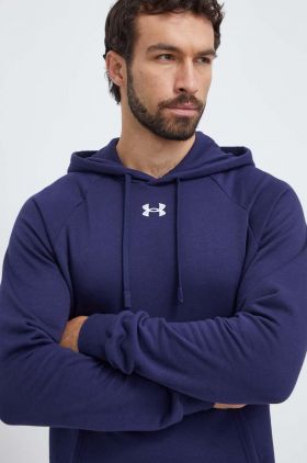 Under Armour bluza barbati, culoarea albastru marin, cu glugă, neted