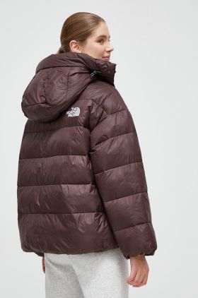 The North Face geaca femei, culoarea maro, de iarna, oversize