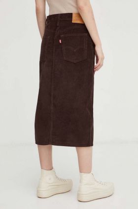 Levi's fusta din velur culoarea maro, midi, drept