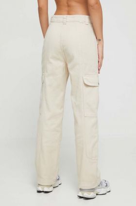 Billabong pantaloni femei, culoarea bej, drept, high waist