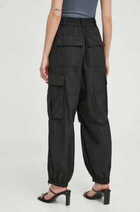 Herskind pantaloni Edwin femei, culoarea negru, fason cargo, high waist