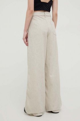 Lovechild pantaloni femei, culoarea bej, drept, high waist