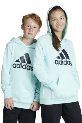 adidas bluza copii culoarea turcoaz, cu glugă, cu imprimeu