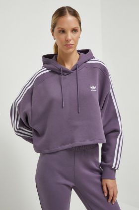 adidas Originals bluza femei, culoarea violet, cu glugă, modelator