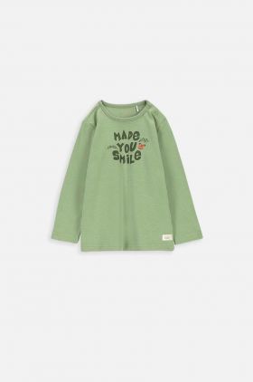 Coccodrillo longsleeve din bumbac pentru bebeluși culoarea verde, cu imprimeu