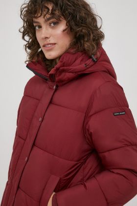 Pepe Jeans geaca femei, culoarea bordo, de iarna