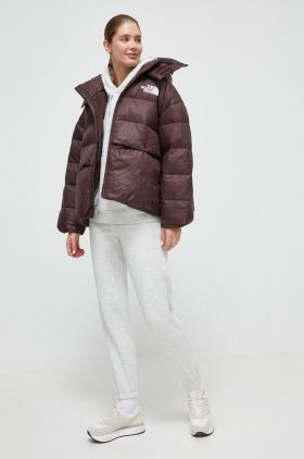 The North Face geaca femei, culoarea maro, de iarna, oversize