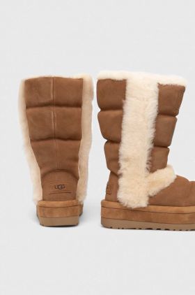 UGG cizme de zapada din piele intoarsa Classic Chillapeak Tall culoarea maro, 1145990