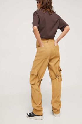 Sixth June pantaloni de catifea cord culoarea bej, drept, high waist