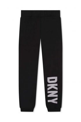 Dkny pantaloni de trening din bumbac pentru copii culoarea negru, cu imprimeu