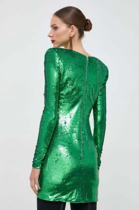 Bardot rochie culoarea verde, mini, mulata