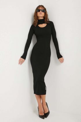 HUGO rochie culoarea negru, midi, mulata