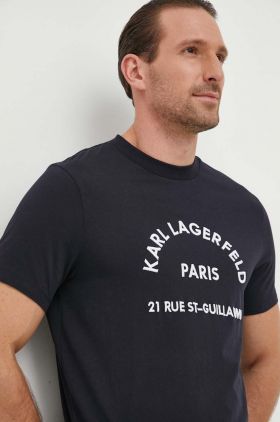 Karl Lagerfeld tricou din bumbac barbati, culoarea albastru marin, cu imprimeu