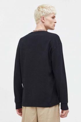 Abercrombie & Fitch longsleeve din bumbac culoarea negru, neted