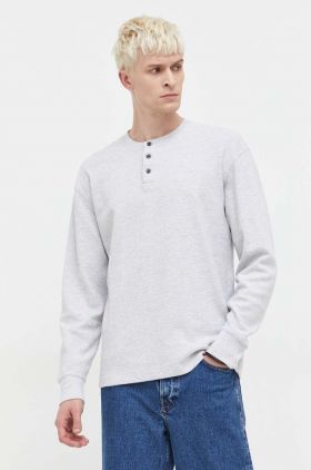 Abercrombie & Fitch longsleeve din bumbac culoarea gri, neted