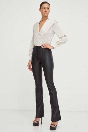 Nissa pantaloni femei, culoarea negru, evazati, high waist