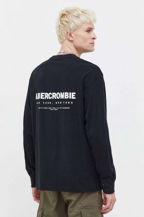 Abercrombie & Fitch longsleeve din bumbac culoarea negru, cu imprimeu