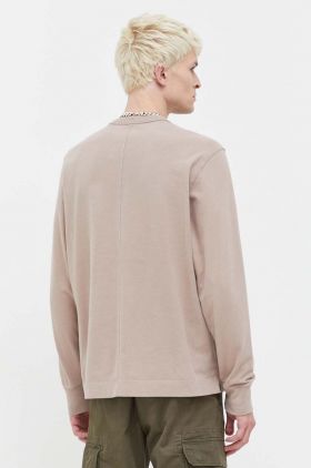 Abercrombie & Fitch longsleeve din bumbac culoarea bej, neted