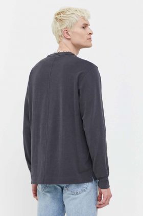 Abercrombie & Fitch longsleeve din bumbac culoarea gri, cu imprimeu