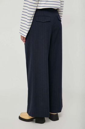 Lovechild pantaloni femei, culoarea albastru marin, lat, high waist