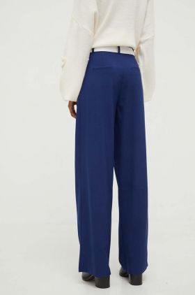 Answear Lab pantaloni femei, culoarea albastru marin, lat, high waist