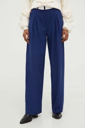 Answear Lab pantaloni femei, culoarea albastru marin, lat, high waist