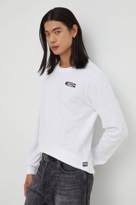 G-Star Raw longsleeve din bumbac culoarea alb, cu imprimeu