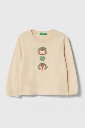 United Colors of Benetton longsleeve din bumbac pentru copii culoarea bej