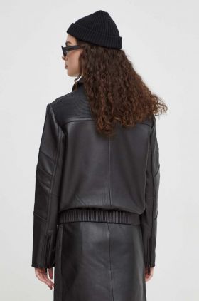 The Kooples geaca de piele femei, culoarea negru, de tranzitie