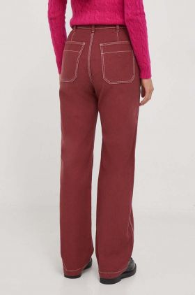 United Colors of Benetton pantaloni de bumbac culoarea bordo, drept, high waist