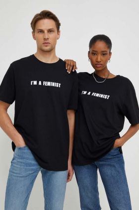 Answear Lab tricou din bumbac culoarea negru, cu imprimeu