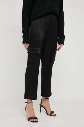 MICHAEL Michael Kors pantaloni femei, culoarea negru, drept, high waist