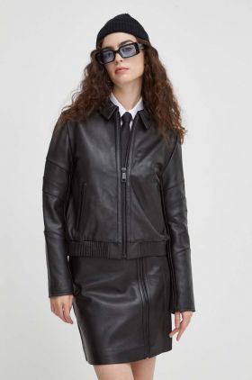 The Kooples geaca de piele femei, culoarea negru, de tranzitie